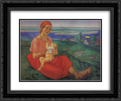 Mother 24x20 Black Ornate Wood Framed Art Print Poster with Double Matting by Petrov Vodkin, Kuzma