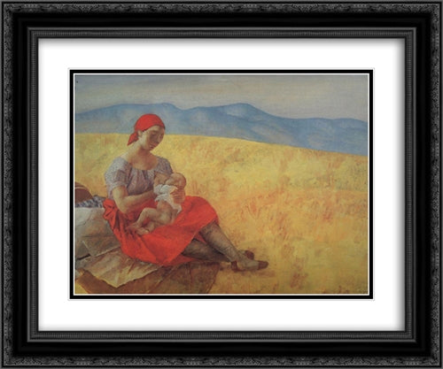 Mother 24x20 Black Ornate Wood Framed Art Print Poster with Double Matting by Petrov Vodkin, Kuzma