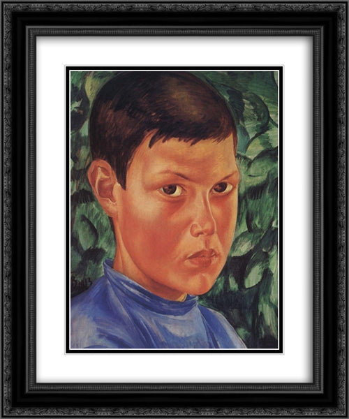 Portrait of a Boy 20x24 Black Ornate Wood Framed Art Print Poster with Double Matting by Petrov Vodkin, Kuzma