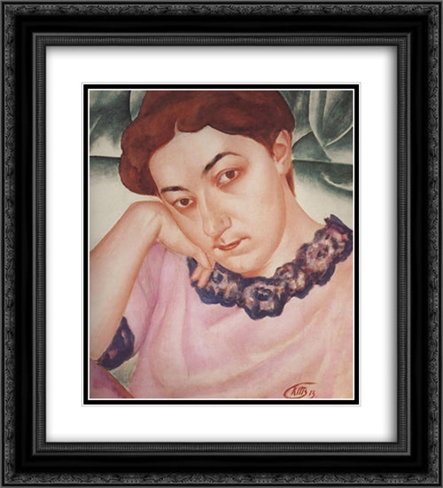 Portrait of M.F.Petrova-Vodkina 20x22 Black Ornate Wood Framed Art Print Poster with Double Matting by Petrov Vodkin, Kuzma