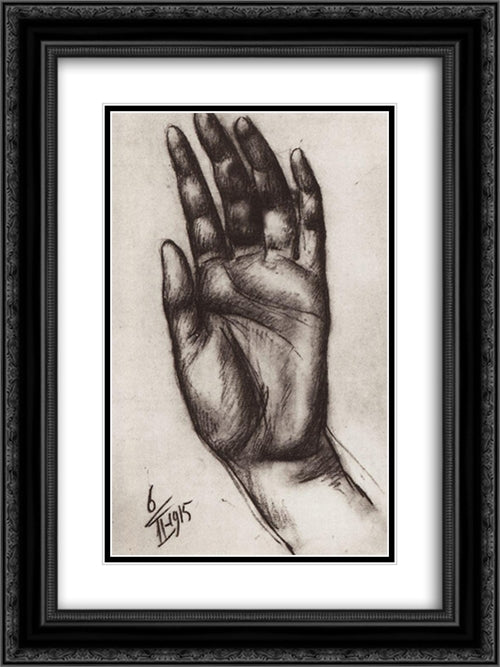 Hand 18x24 Black Ornate Wood Framed Art Print Poster with Double Matting by Petrov Vodkin, Kuzma