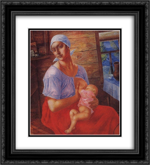 Mother 20x22 Black Ornate Wood Framed Art Print Poster with Double Matting by Petrov Vodkin, Kuzma