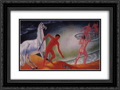 Thirsty Warrior 24x18 Black Ornate Wood Framed Art Print Poster with Double Matting by Petrov Vodkin, Kuzma