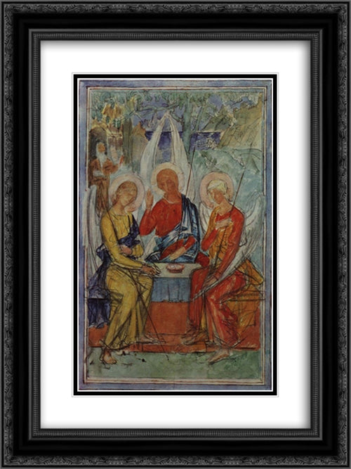 Trinity 18x24 Black Ornate Wood Framed Art Print Poster with Double Matting by Petrov Vodkin, Kuzma