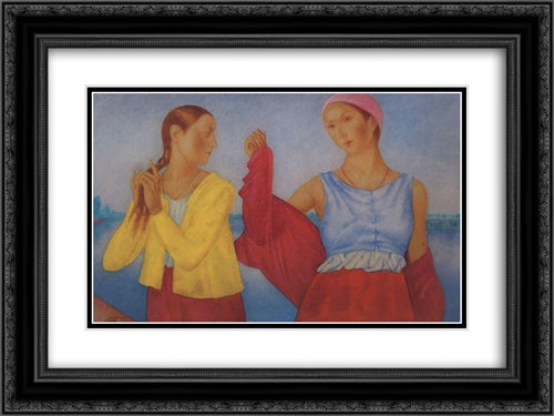 Two Girls 24x18 Black Ornate Wood Framed Art Print Poster with Double Matting by Petrov Vodkin, Kuzma