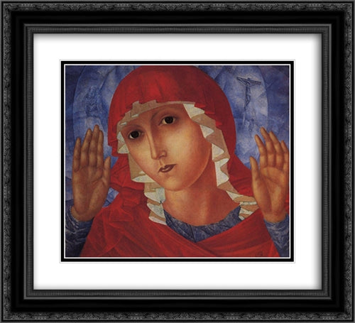 Virgin of Tenderness evil hearts 22x20 Black Ornate Wood Framed Art Print Poster with Double Matting by Petrov Vodkin, Kuzma