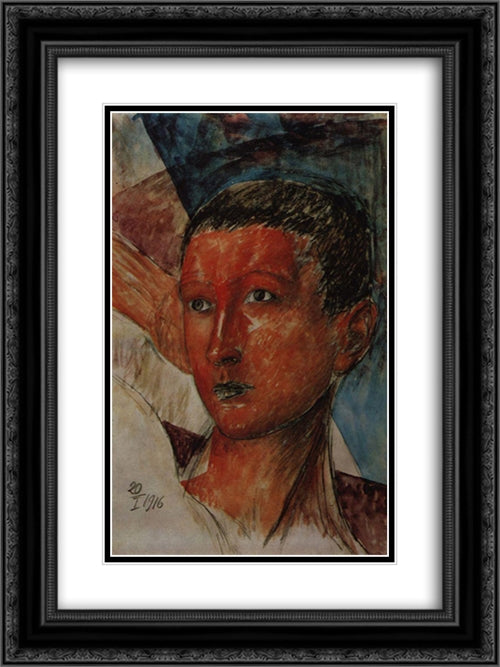 Head of a boy 18x24 Black Ornate Wood Framed Art Print Poster with Double Matting by Petrov Vodkin, Kuzma