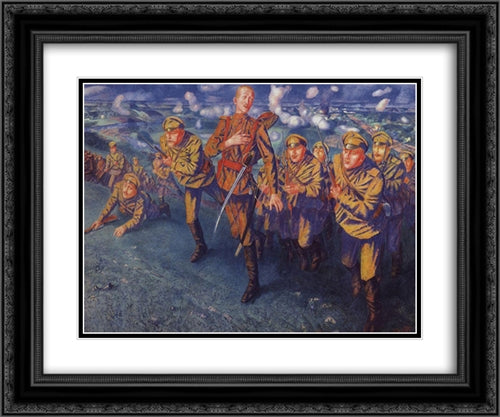 The Line of Fire 24x20 Black Ornate Wood Framed Art Print Poster with Double Matting by Petrov Vodkin, Kuzma