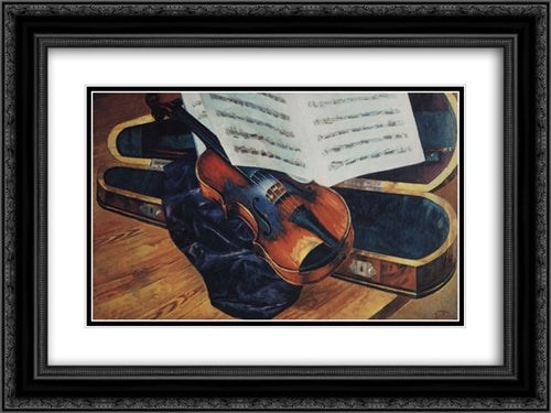 Violin 24x18 Black Ornate Wood Framed Art Print Poster with Double Matting by Petrov Vodkin, Kuzma