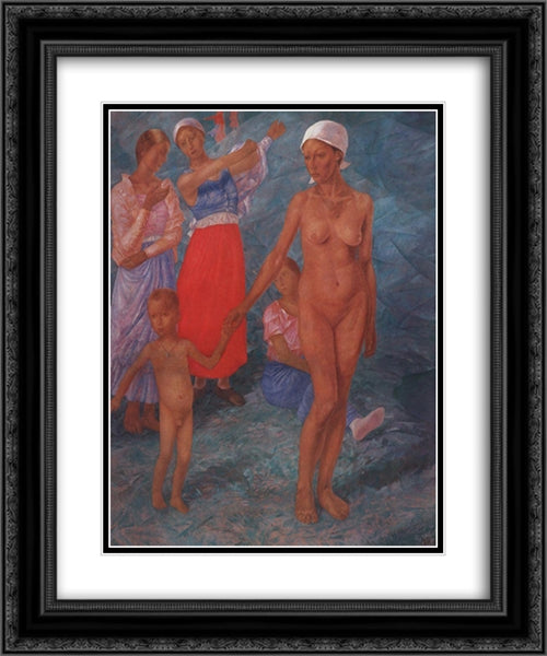 Morning 20x24 Black Ornate Wood Framed Art Print Poster with Double Matting by Petrov Vodkin, Kuzma