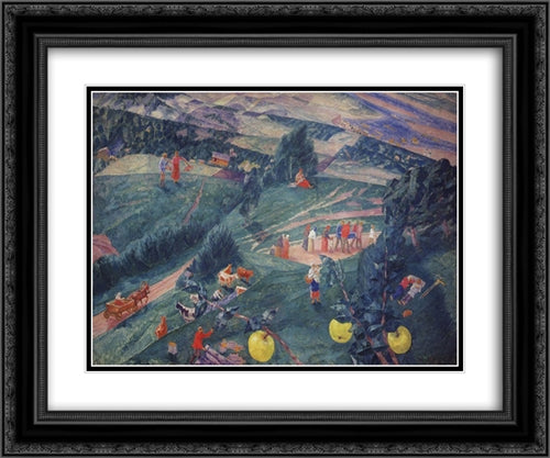 Noon 24x20 Black Ornate Wood Framed Art Print Poster with Double Matting by Petrov Vodkin, Kuzma