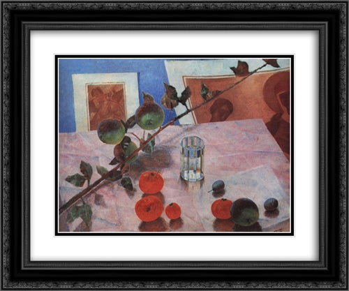 Pink Still Life 24x20 Black Ornate Wood Framed Art Print Poster with Double Matting by Petrov Vodkin, Kuzma