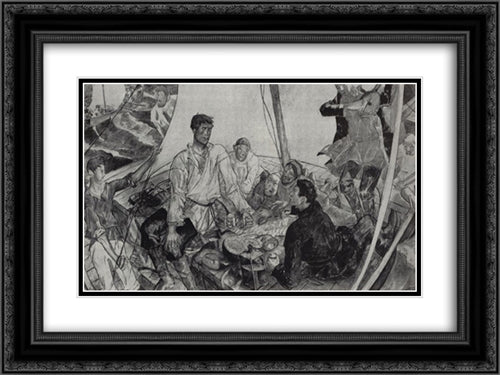 Sketch panel Stepan Razin 24x18 Black Ornate Wood Framed Art Print Poster with Double Matting by Petrov Vodkin, Kuzma