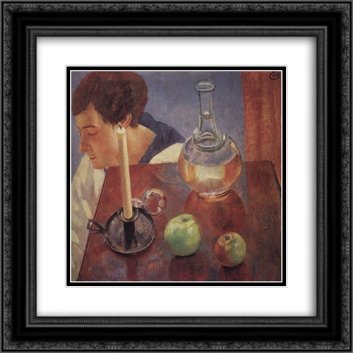 Still life 20x20 Black Ornate Wood Framed Art Print Poster with Double Matting by Petrov Vodkin, Kuzma