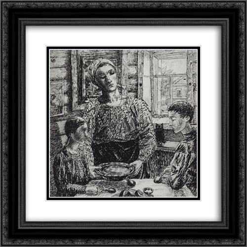 Mother 20x20 Black Ornate Wood Framed Art Print Poster with Double Matting by Petrov Vodkin, Kuzma