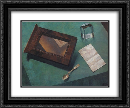 Still Life with Mirror 24x20 Black Ornate Wood Framed Art Print Poster with Double Matting by Petrov Vodkin, Kuzma