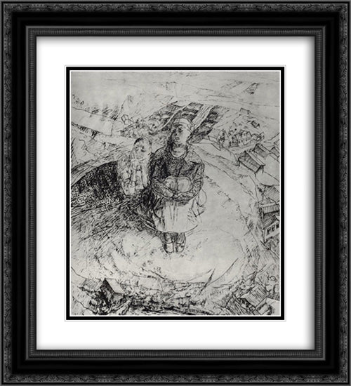 Over a cliff 20x22 Black Ornate Wood Framed Art Print Poster with Double Matting by Petrov Vodkin, Kuzma