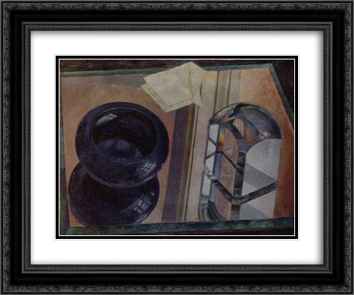 Still Life with an ashtray 24x20 Black Ornate Wood Framed Art Print Poster with Double Matting by Petrov Vodkin, Kuzma