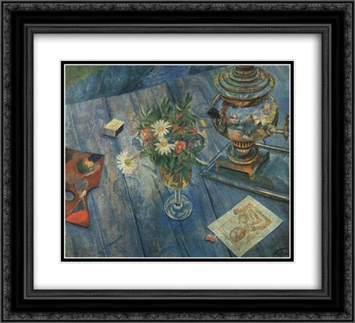 Still life with samovar 22x20 Black Ornate Wood Framed Art Print Poster with Double Matting by Petrov Vodkin, Kuzma