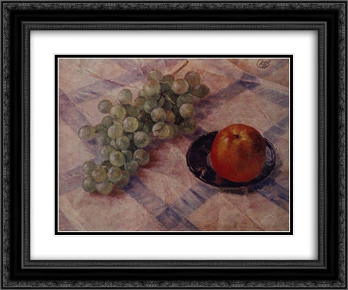 Grapes and apples 24x20 Black Ornate Wood Framed Art Print Poster with Double Matting by Petrov Vodkin, Kuzma