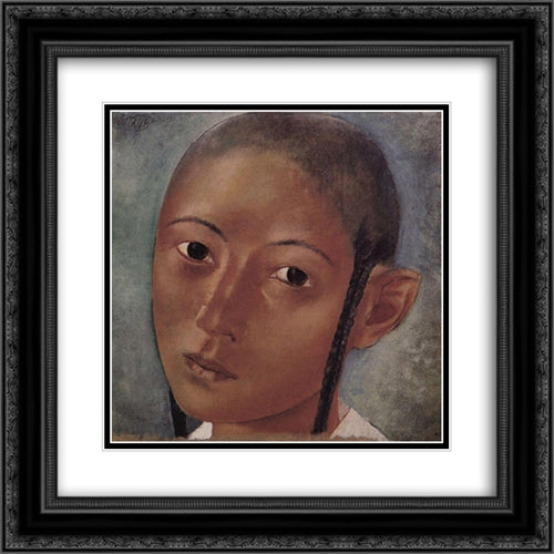 Head of the boy-Uzbek 20x20 Black Ornate Wood Framed Art Print Poster with Double Matting by Petrov Vodkin, Kuzma