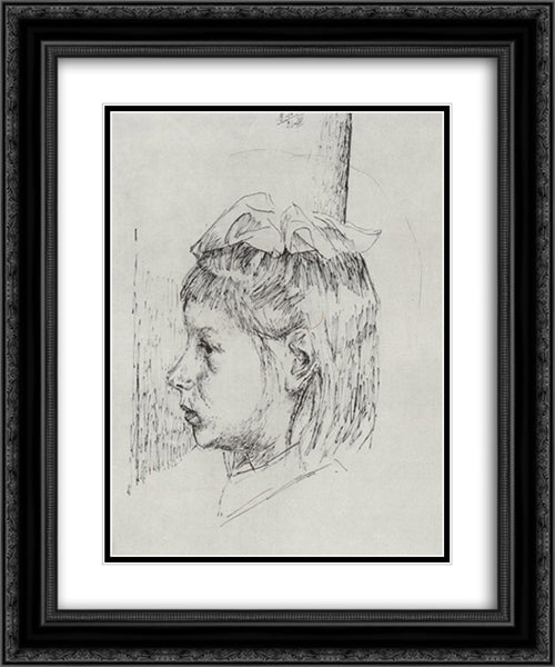 Portrait of a Girl 20x24 Black Ornate Wood Framed Art Print Poster with Double Matting by Petrov Vodkin, Kuzma