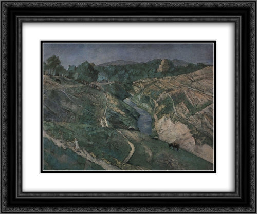 Samarkand 24x20 Black Ornate Wood Framed Art Print Poster with Double Matting by Petrov Vodkin, Kuzma