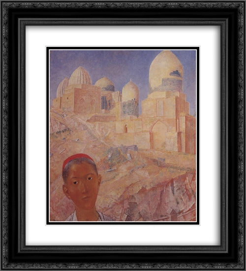 Shah-i-Zinda 20x22 Black Ornate Wood Framed Art Print Poster with Double Matting by Petrov Vodkin, Kuzma