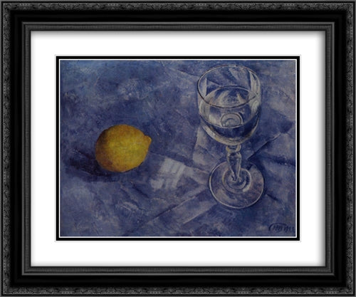 Glass and lemon 24x20 Black Ornate Wood Framed Art Print Poster with Double Matting by Petrov Vodkin, Kuzma