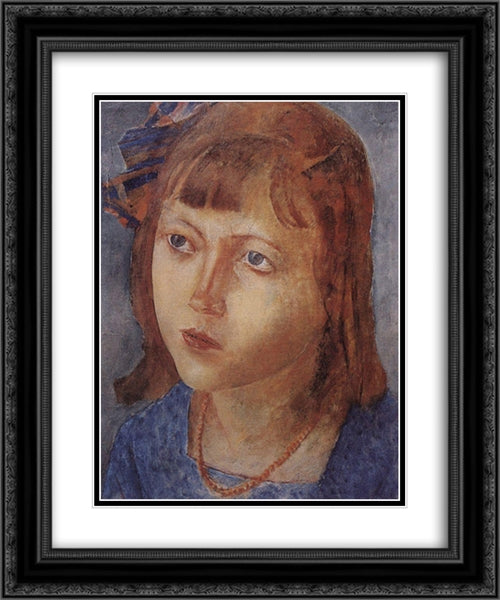 Head of a girl 20x24 Black Ornate Wood Framed Art Print Poster with Double Matting by Petrov Vodkin, Kuzma