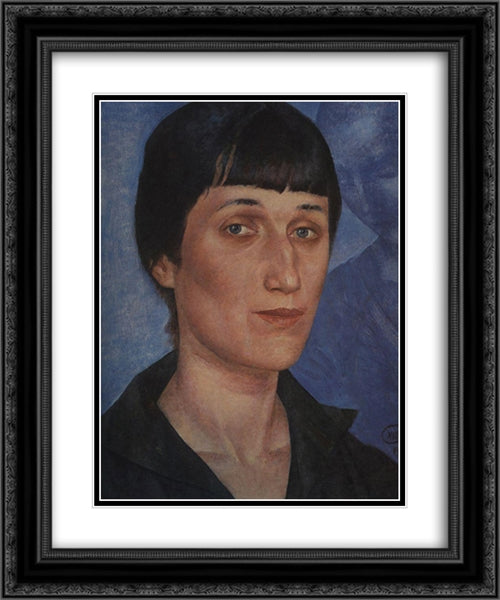 Portrait of Anna Akhmatova 20x24 Black Ornate Wood Framed Art Print Poster with Double Matting by Petrov Vodkin, Kuzma