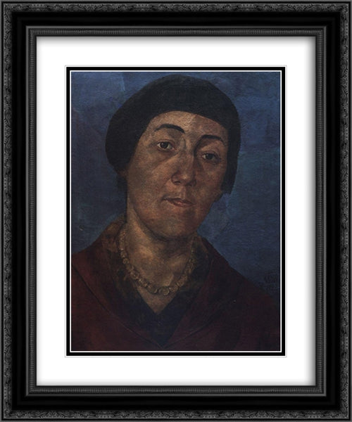 Portrait of M.F.Petrova-Vodkina, the artist's wife 20x24 Black Ornate Wood Framed Art Print Poster with Double Matting by Petrov Vodkin, Kuzma