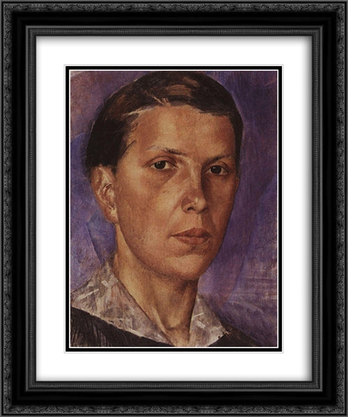 Portrait of N.L. 20x24 Black Ornate Wood Framed Art Print Poster with Double Matting by Petrov Vodkin, Kuzma