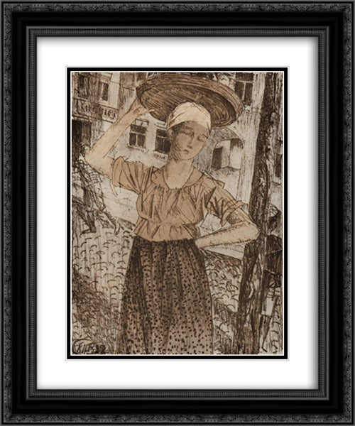 Raznoschitsa 20x24 Black Ornate Wood Framed Art Print Poster with Double Matting by Petrov Vodkin, Kuzma