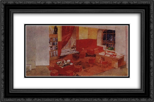 Set Design for staging Diary of Satan (by L. Andreev) 24x16 Black Ornate Wood Framed Art Print Poster with Double Matting by Petrov Vodkin, Kuzma