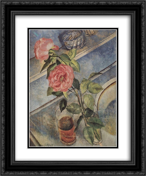 Still life with roses 20x24 Black Ornate Wood Framed Art Print Poster with Double Matting by Petrov Vodkin, Kuzma