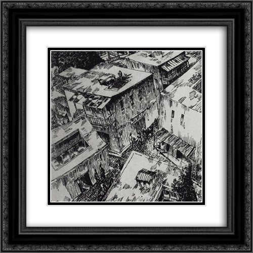 Roofs 20x20 Black Ornate Wood Framed Art Print Poster with Double Matting by Petrov Vodkin, Kuzma