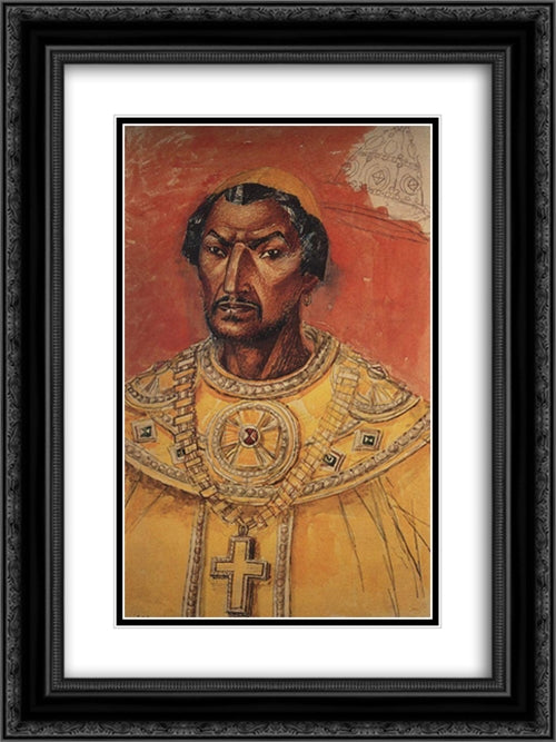 Sketch of make-up to the tragedy of Boris Godunov Pushkin's Boris Godunov 18x24 Black Ornate Wood Framed Art Print Poster with Double Matting by Petrov Vodkin, Kuzma