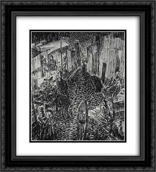 Street 20x22 Black Ornate Wood Framed Art Print Poster with Double Matting by Petrov Vodkin, Kuzma