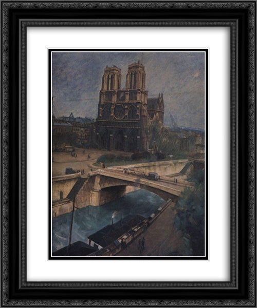 Paris.Notre-Dame 20x24 Black Ornate Wood Framed Art Print Poster with Double Matting by Petrov Vodkin, Kuzma