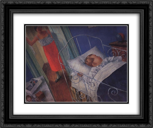 In the children's chamber 24x20 Black Ornate Wood Framed Art Print Poster with Double Matting by Petrov Vodkin, Kuzma