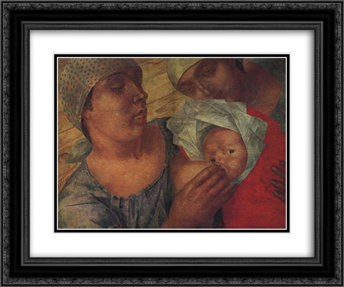 Motherhood 24x20 Black Ornate Wood Framed Art Print Poster with Double Matting by Petrov Vodkin, Kuzma