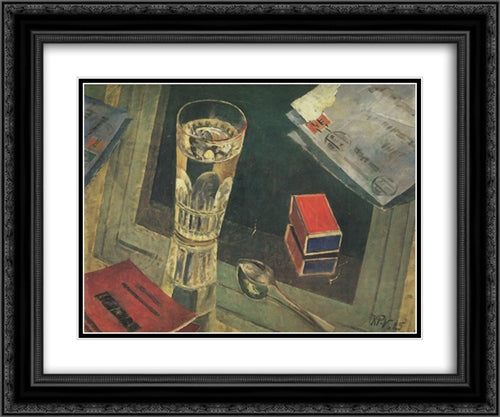 Still Life with Letters 24x20 Black Ornate Wood Framed Art Print Poster with Double Matting by Petrov Vodkin, Kuzma