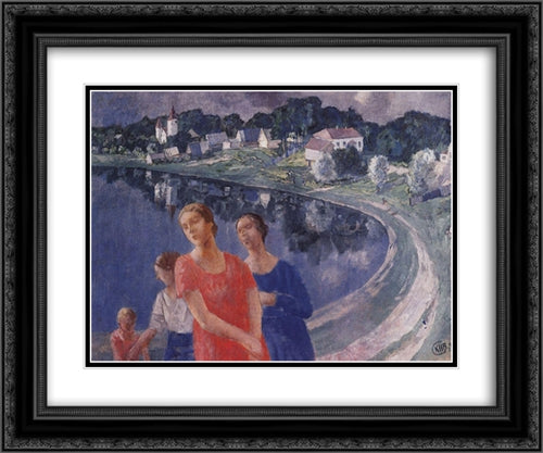 In Shuvalovo 24x20 Black Ornate Wood Framed Art Print Poster with Double Matting by Petrov Vodkin, Kuzma