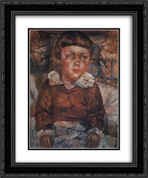 Lenushka in bed 20x24 Black Ornate Wood Framed Art Print Poster with Double Matting by Petrov Vodkin, Kuzma