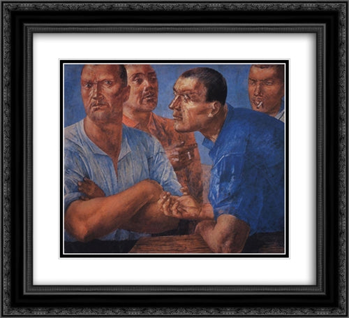 Workers 22x20 Black Ornate Wood Framed Art Print Poster with Double Matting by Petrov Vodkin, Kuzma