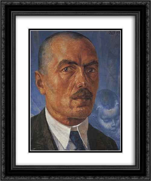 Self-portrait 20x24 Black Ornate Wood Framed Art Print Poster with Double Matting by Petrov Vodkin, Kuzma
