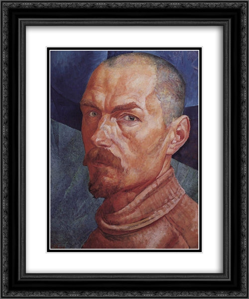Self-portrait 20x24 Black Ornate Wood Framed Art Print Poster with Double Matting by Petrov Vodkin, Kuzma