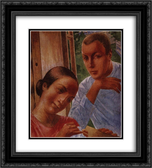 Spring in the Country 20x22 Black Ornate Wood Framed Art Print Poster with Double Matting by Petrov Vodkin, Kuzma