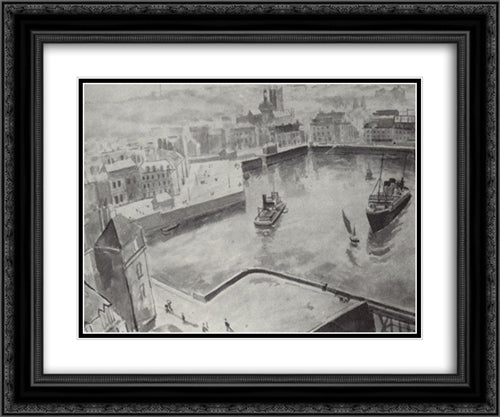 The Port of Dieppe 24x20 Black Ornate Wood Framed Art Print Poster with Double Matting by Petrov Vodkin, Kuzma